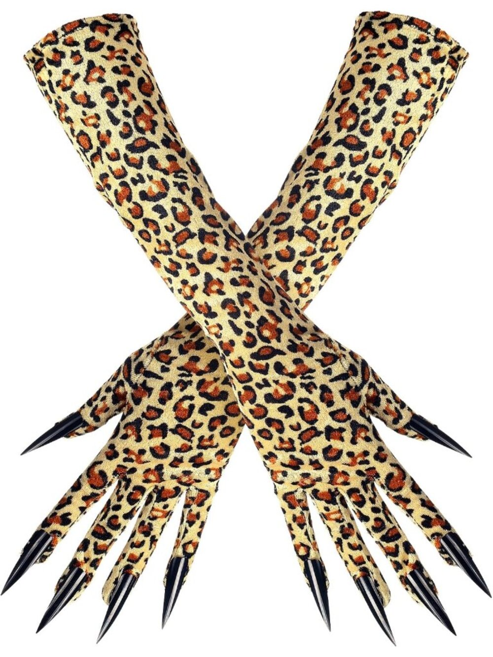 Women's Leopard Elbow-length Nails Halloween Cosplay Outfits Patent Gloves